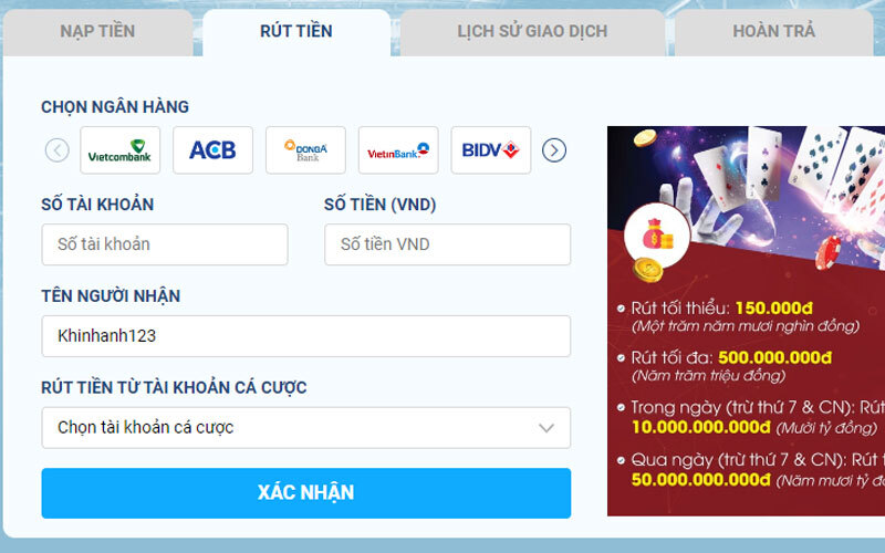 Rút tiền từ 8live nhanh chóng